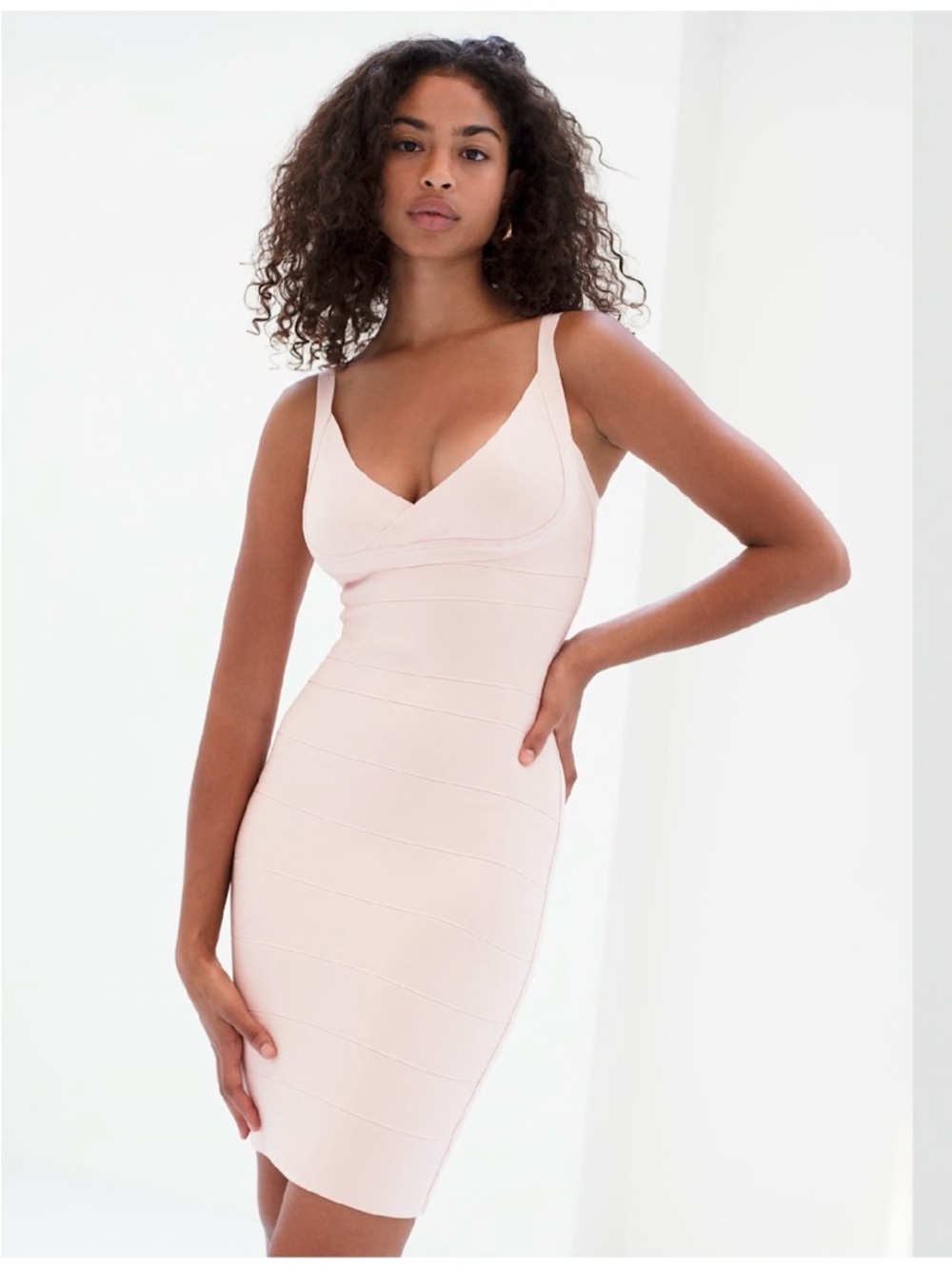 BABATON BLUSH PINK BANDAGE ELASTIC STRETCH WIGGLE BODY CON DRESS SIZE S